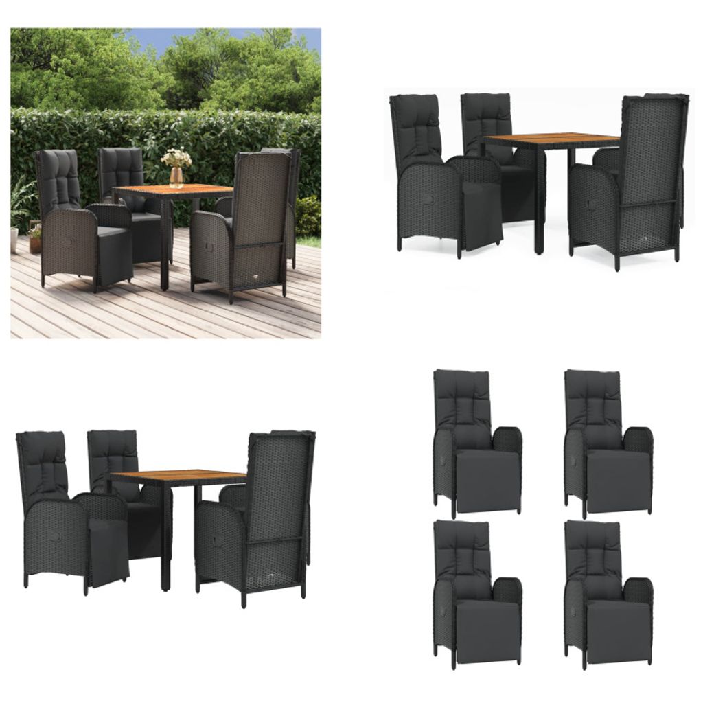vidaXL 5 tlg. Garten Essgruppe mit Kissen Schwarz Poly Rattan - Garten Essgruppe - Garten Essgruppen - Essgruppe - Essgruppe Terrasse