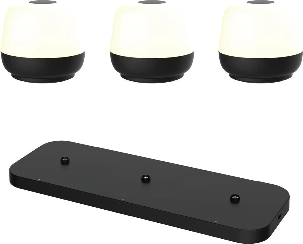 Lot de 3 Lampes de Table Sans Fil Naxos Noires et Base de Chargement