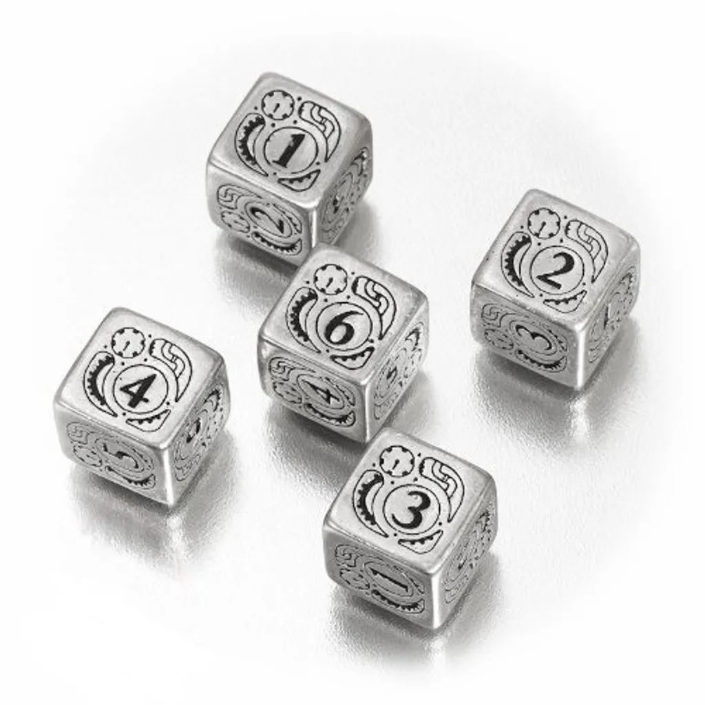 Dés D6 Métal Steampunk avec Engrenages Gravés en Relief - Pack de 5