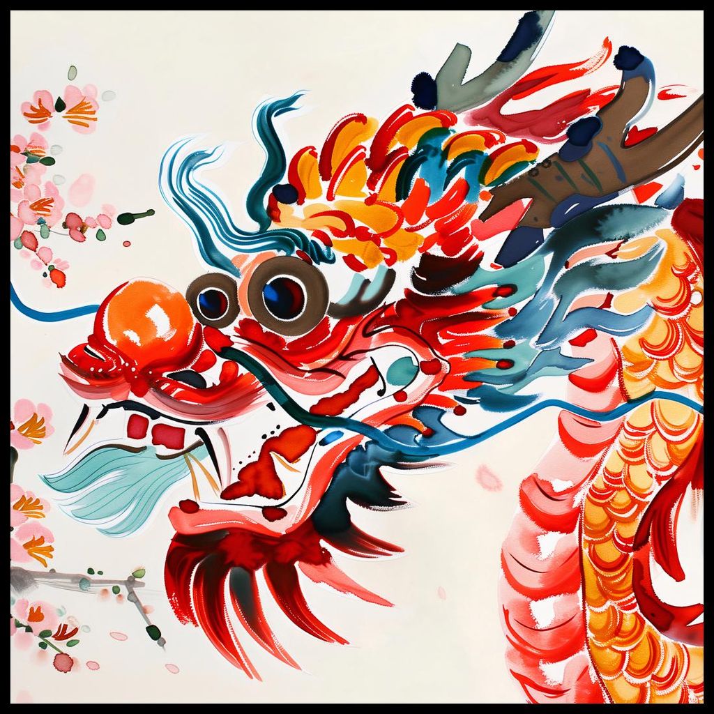 Plakat 100x100cm Drache in Lebhaften Farben