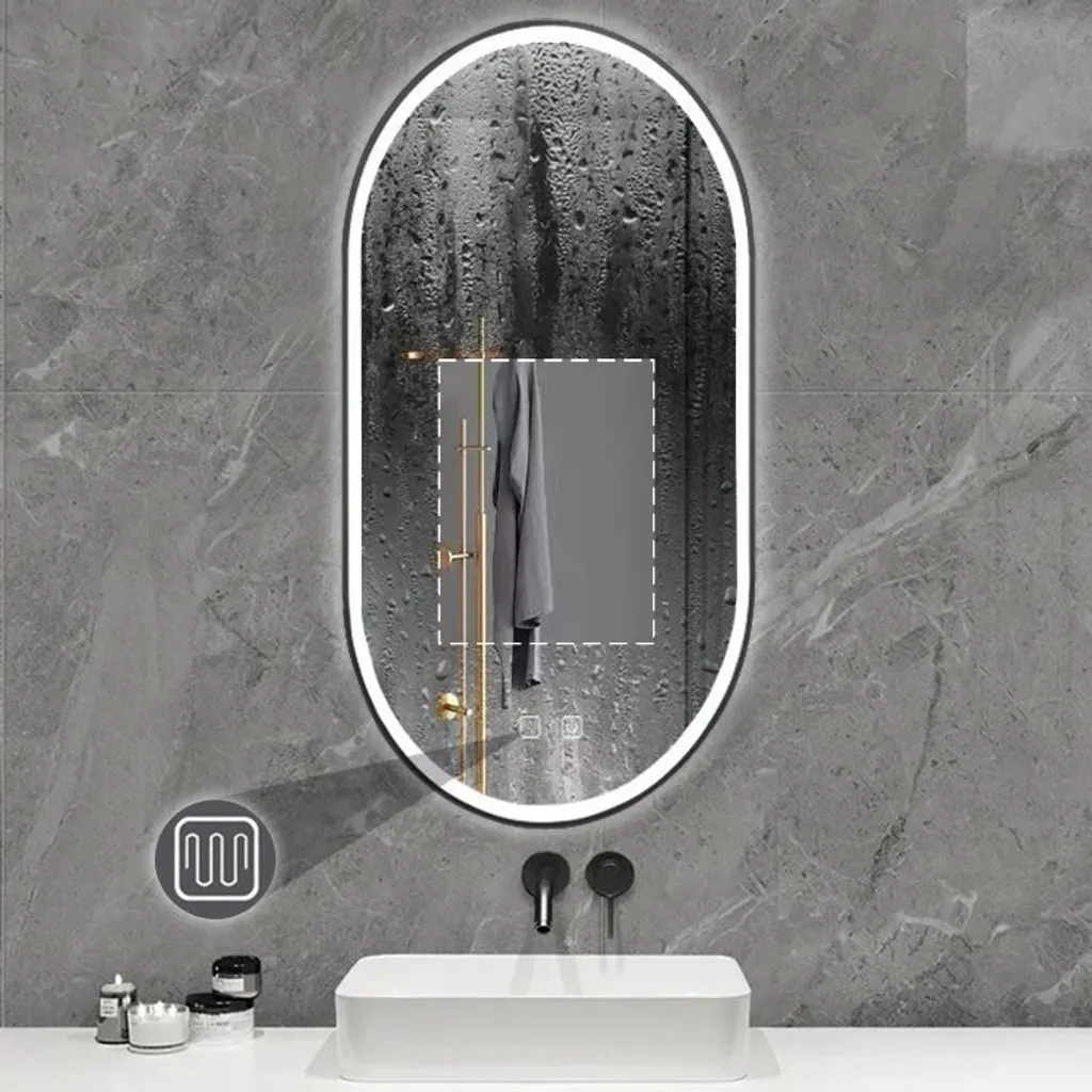 Miroir LED Mural pour Maquillage et Dressing Tutumi OVL 50x100cm Noir Mat - 6