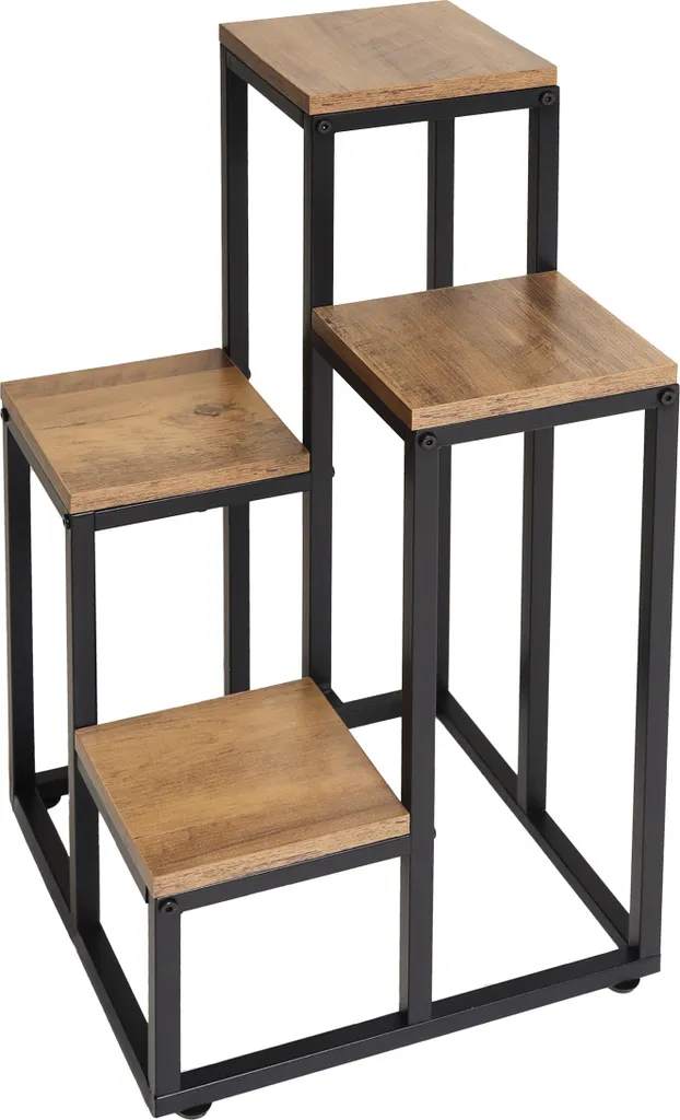 Support en métal pour 4 fleurs Chêne rustique - Porte-plante robuste