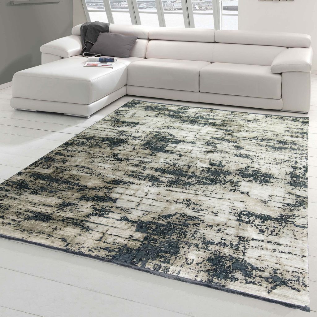 Moderner Teppich Wohnzimmer in Abstraktem Orientalischen Design in Beige auf schwarzem Hintergrund Größe - 160x230 cm
