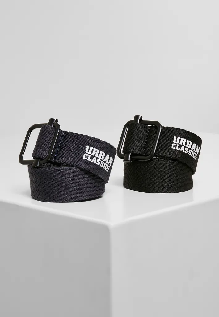 Urban Classics TB4294 Cinture in Tela 2-Pack Nero Navy S/M