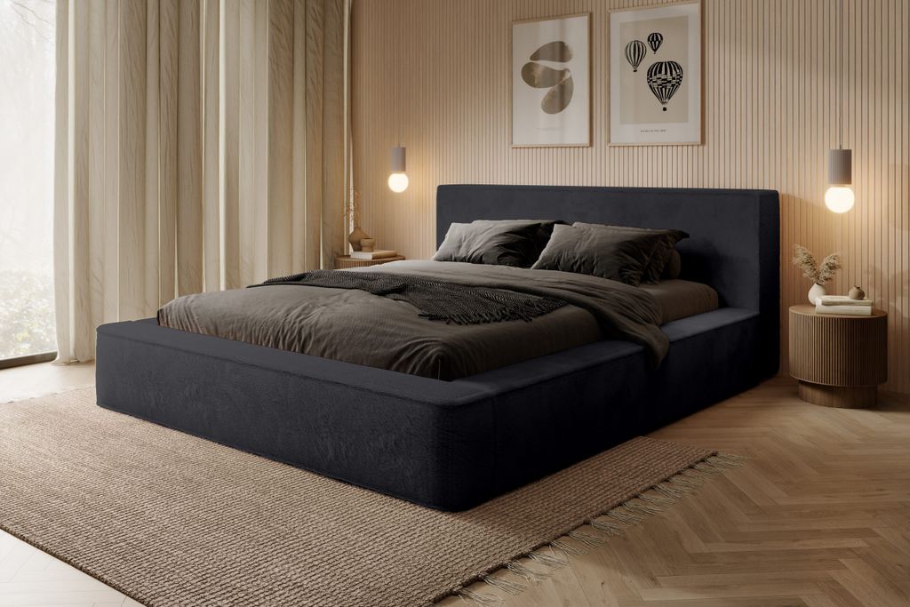 YOURHOUSE24 Polsterbett Doppelbett Bettgestell Lattenrost mit Bettkasten Ajsza (Farbe: Lapit 19, Größe: 160x200 cm)