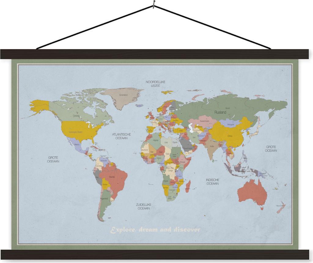 MuchoWow Textilposter Weltkarte - Farben - Zitat - Kinder - Jungen - Mädchen 60x40 cm mit schwarzem Rahmen - Hölzernes