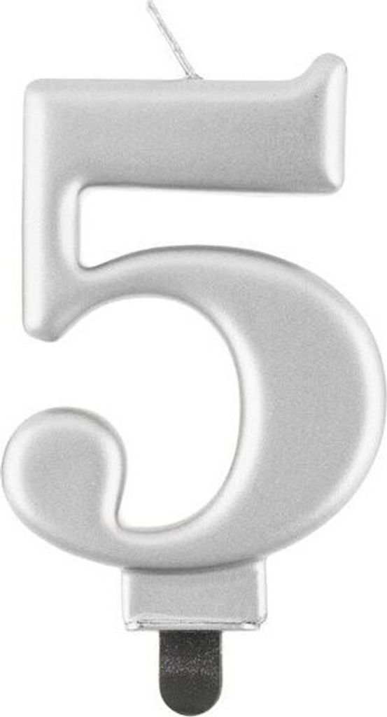 Sviečka číslo 5, strieborná metalíza 8 cm Obrázok produktu 