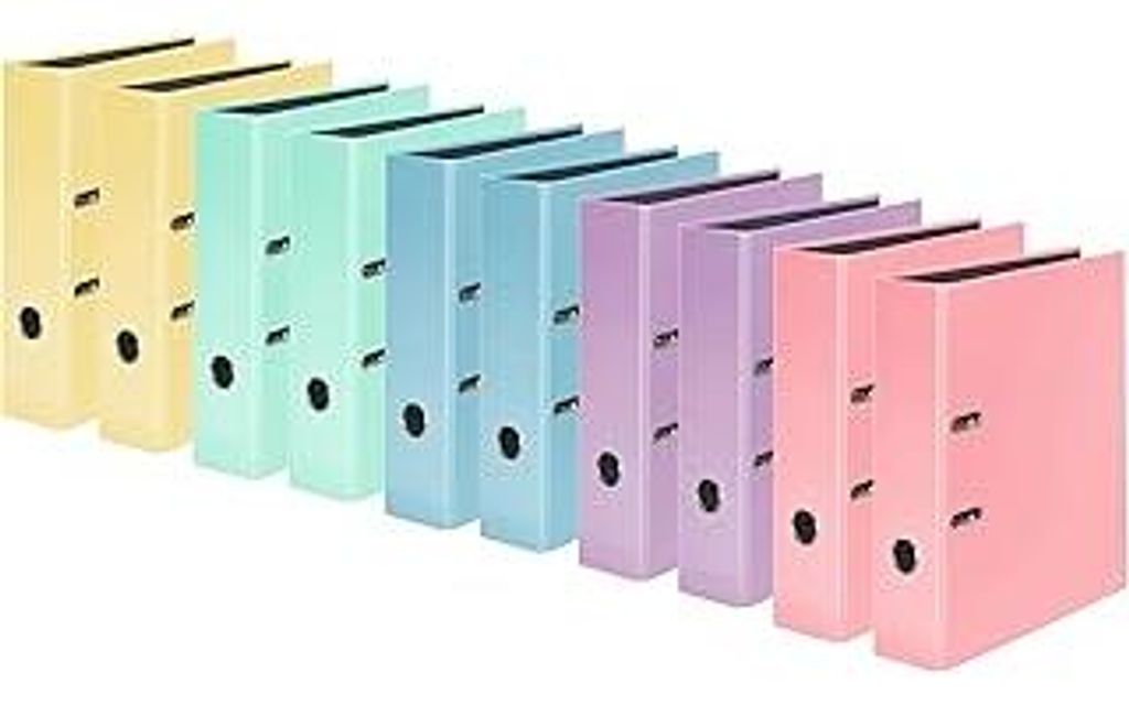 Original Falken 10er Pack PastellColor-Ordner. Germany. 8 cm breit DIN A4 Pastell-Farbe farbig sortiert Ringordner Aktenordner Briefordner Büroor...