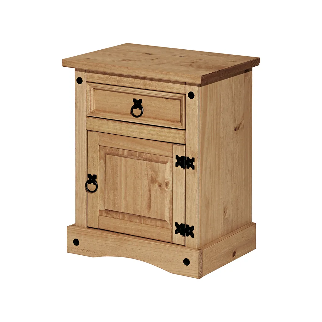 Table de nuit en pin ciré Corona 16345 avec tiroir de rangement
