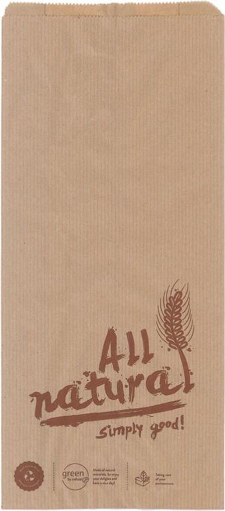 1000 Bäckerfaltenbeutel 426 20+7x32 cm Kraftpapier braun Motiv „All Natural“
