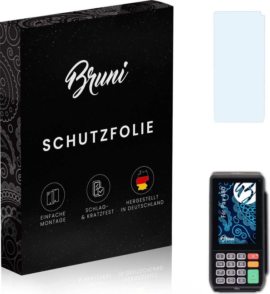 Bruni Basics-Clear 2x Schutzfolie kompatibel mit Pax A80 Folie