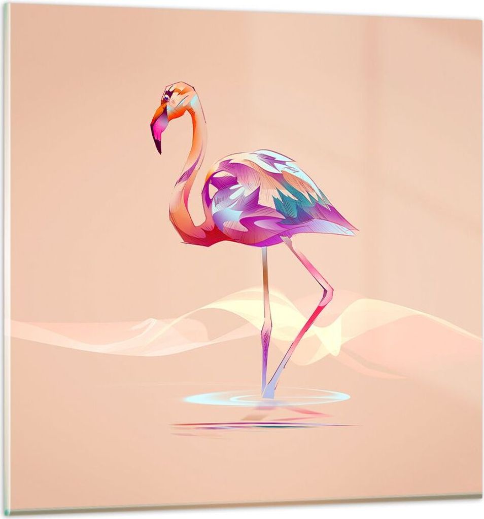 Bilder auf glas - Flamingo Vogel Wasser - 70x70cm - Glasbilder - Wandbilder - Kunstdruck - zum Aufhängen bereit - Wanddekoration aus Glas - Glas B...