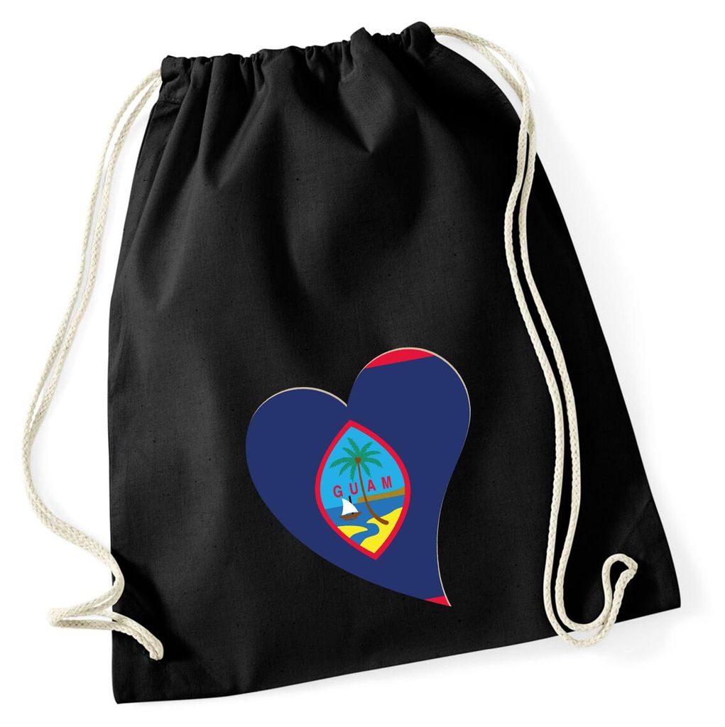 Huuraa Turnbeutel Guam Flagge Herz 12 Liter Black Baumwolle Rucksack Geschenkidee