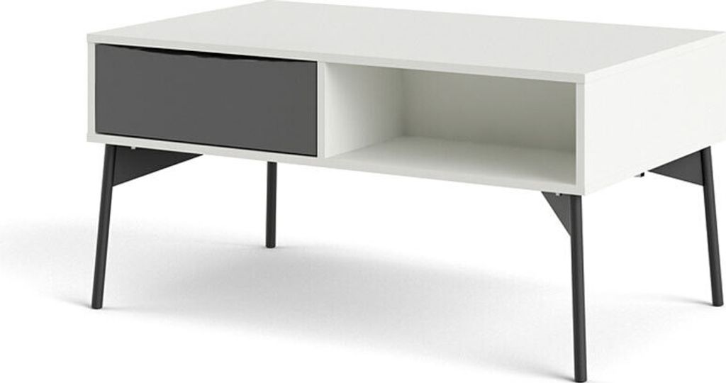 Elly Couchtisch 1 Schublade, 3 Einlegeböden mattweiß, grau.