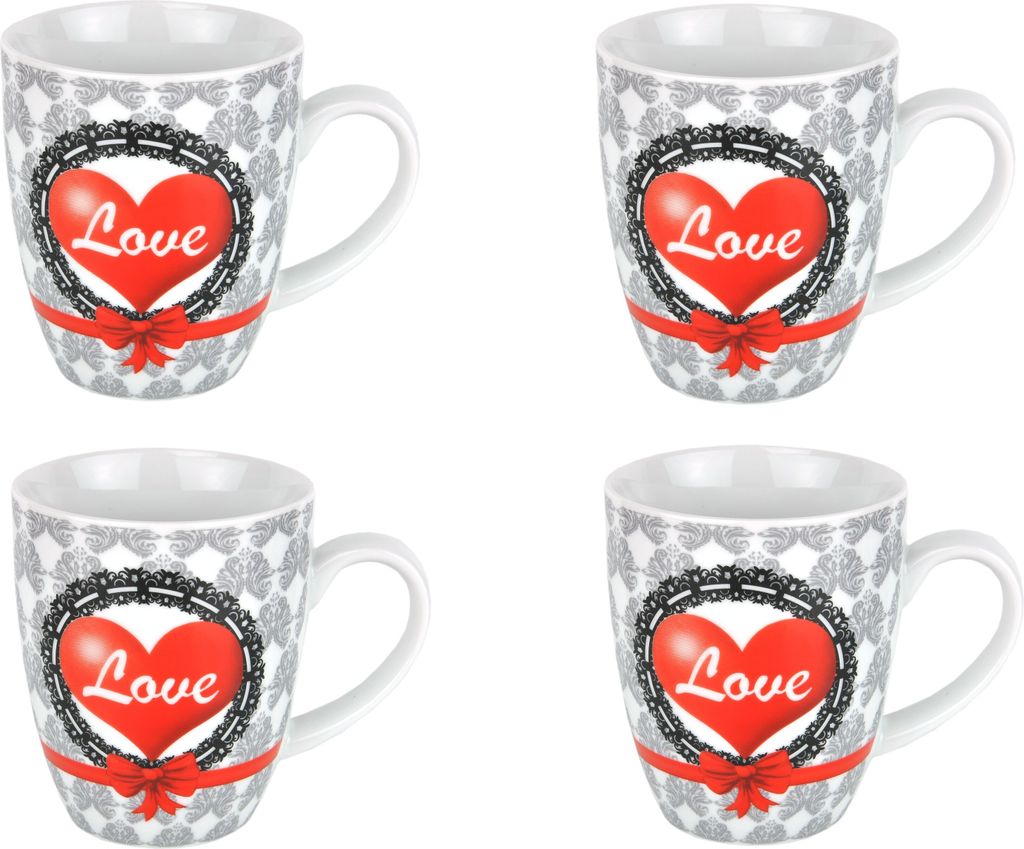 4er Set Kaffeebecher Herz 35cl Herzbecher Becher Herztasse Kaffeetasse Porzellan