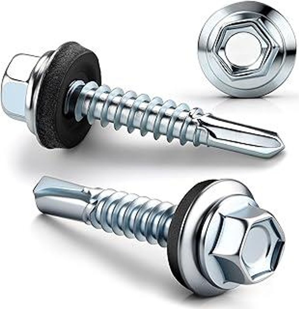 msymsyu 110 Stück Trapezblechschrauben 4.8x19mm Selbstschneidende Schrauben mit Dichtscheibe Silber Dachschrauben mit Dichtscheibe Verzinkt Kohlen...