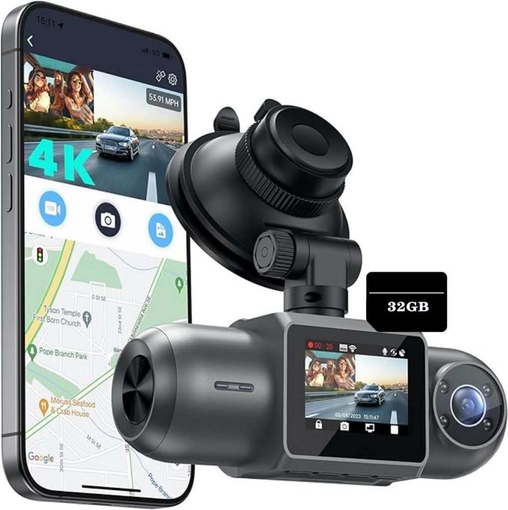 Dashcam Auto 1440P+1080P Autokamera mit 1.5 TFT LCD HD Bildschirm Dasch-Cam Kabellos mit Infrarot-Nachtsicht, 32GB Speicher Karte