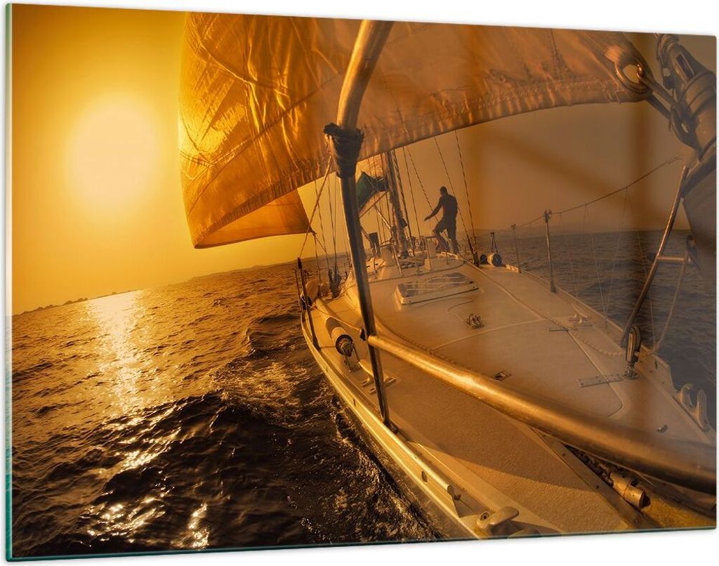 Bilder auf glas - Ozean Segelboot Yacht - 120x80cm - Glasbilder - Wandbilder - Kunstdruck - zum Aufhängen bereit - Wanddekoration aus Glas - Glas ...