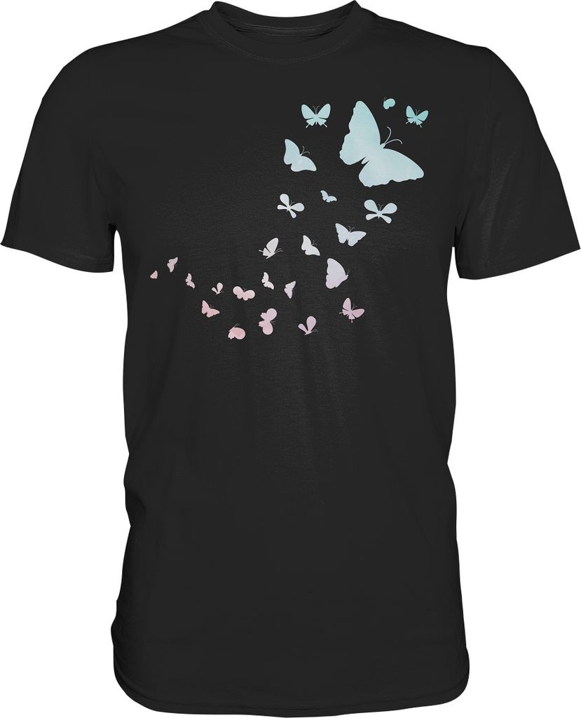 Frauen Pastel Bunte Schmetterlinge T-Shirt – Black / S Produktbild 