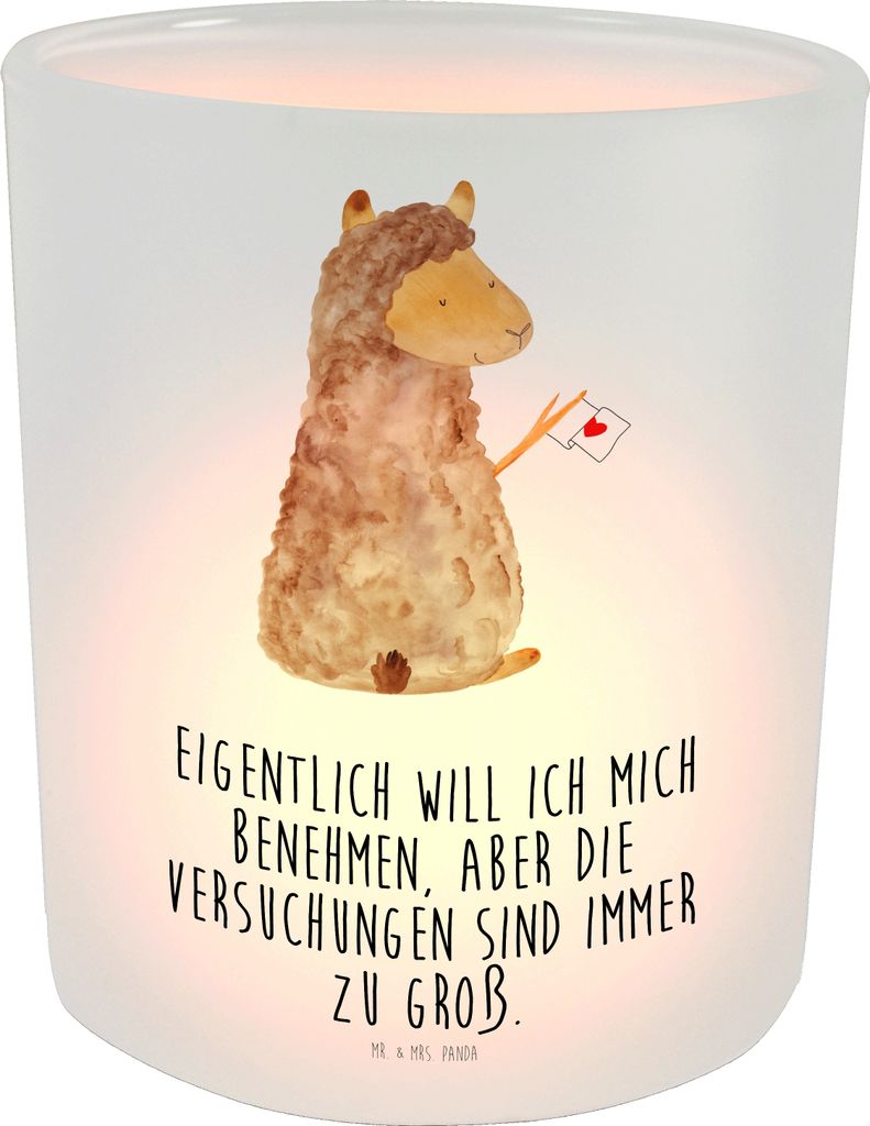 Mr. & Mrs. Panda Windlicht Alpaka Fahne - Transparent - Geschenk, glas kerzenhalter, aus, Alpakas, Lamas, Lama, Teelichthalter, Liebe