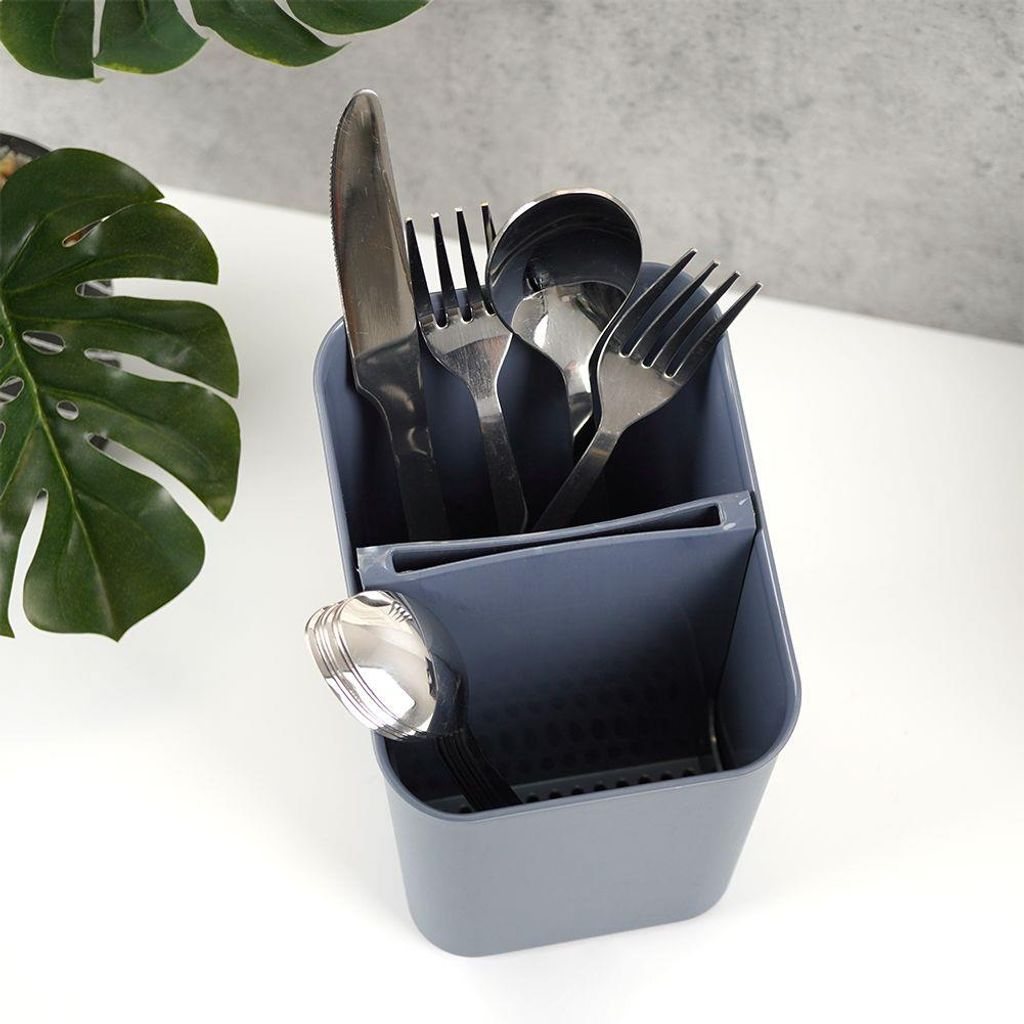 Organizzatore Per Posate Con Coperchio, Vassoio Portautensili Coperto Per Cassetto E Piano Di Lavoro Della Cucina Posate In Plastica Nere~p130252520