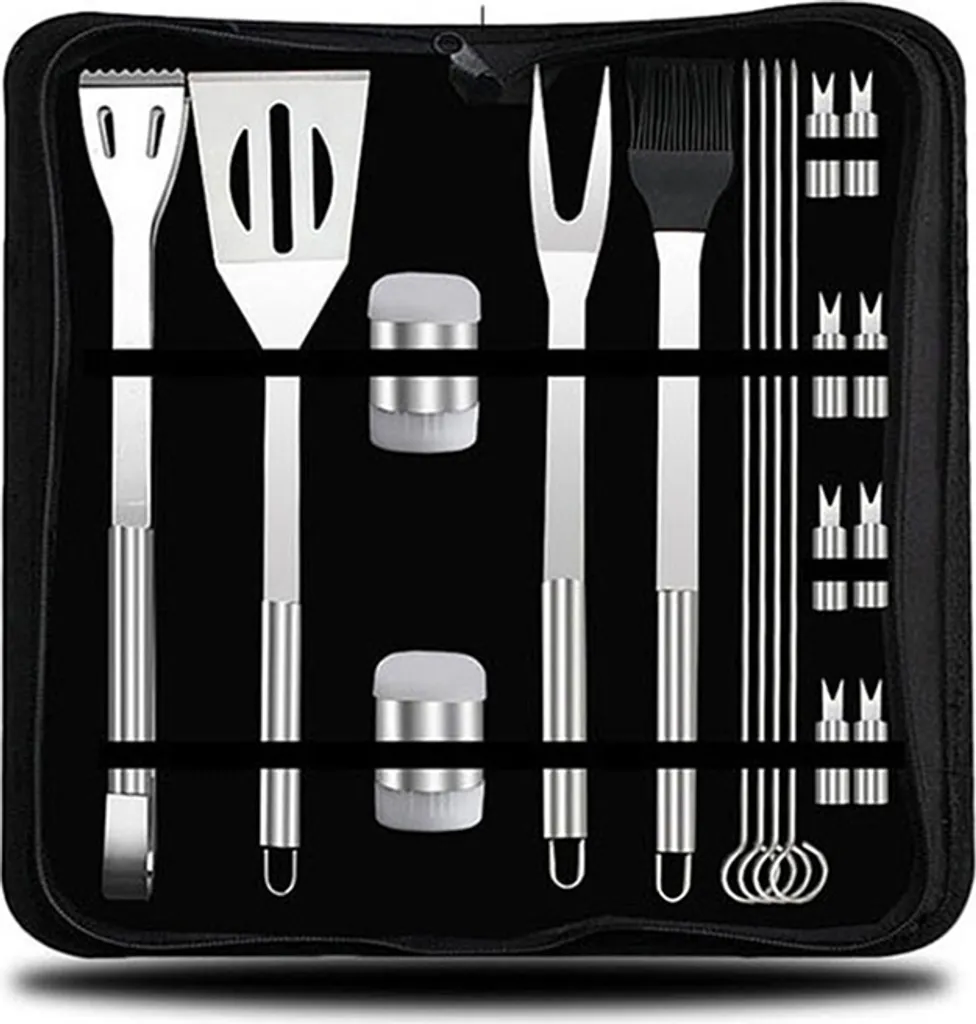 Set Barbecue 18 Pezzi Acciaio Inox Professionale per Camping e Picnic