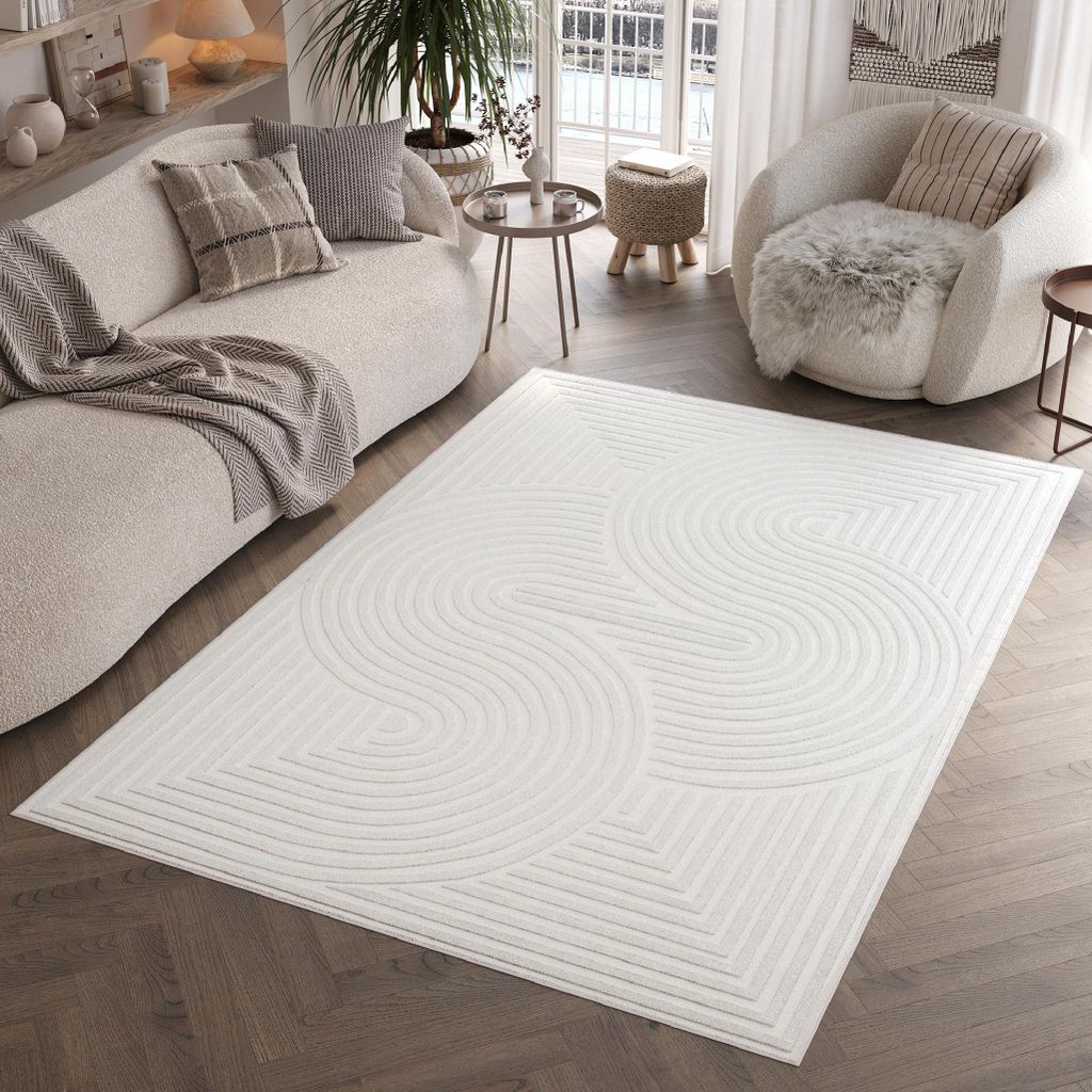 Tapiso Teppich HYGGE Modern Weiß Wohnzimmer Schlafzimmer 240 x 340 cm