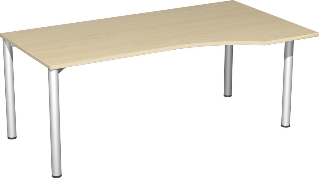 Geramöbel PC-Schreibtisch rechts feste Höhe, 1800x1000x720, Ahorn/Silber, S-550305-AS