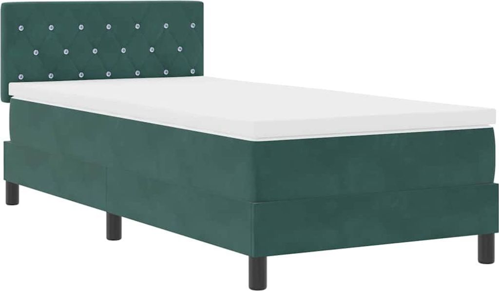 vidaXL LED Boxspringbett mit Matratze Dunkelgrün 100 x 200 cm Samt