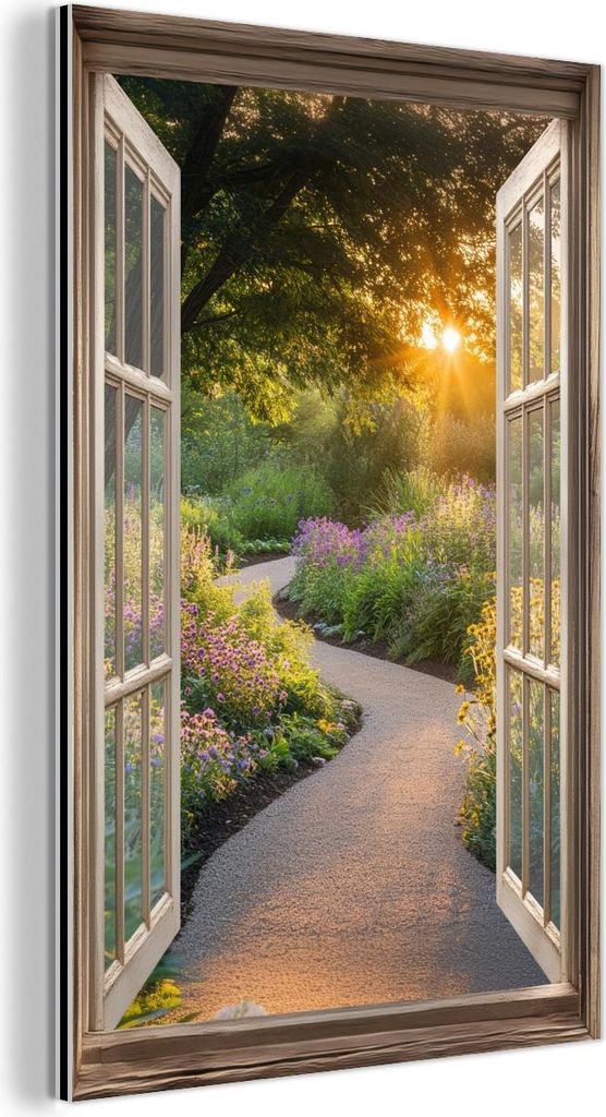 MuchoWow Wanddekoration Metall Metallbild Wandkunst 20x30 cm Aussicht - Blumen - Natur - Sonne - Weg MuchoWow Aluminium Gemälde - Alu Dibond Bild