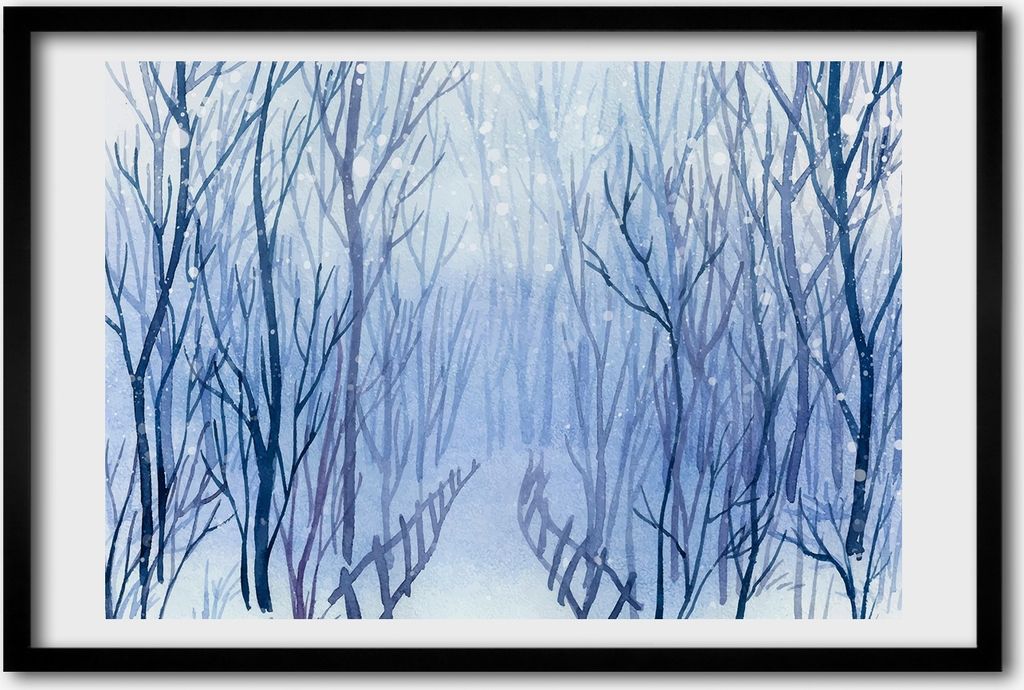 Bild 60x40 MDF-Rahmen, Wandkunst Wald im Winter