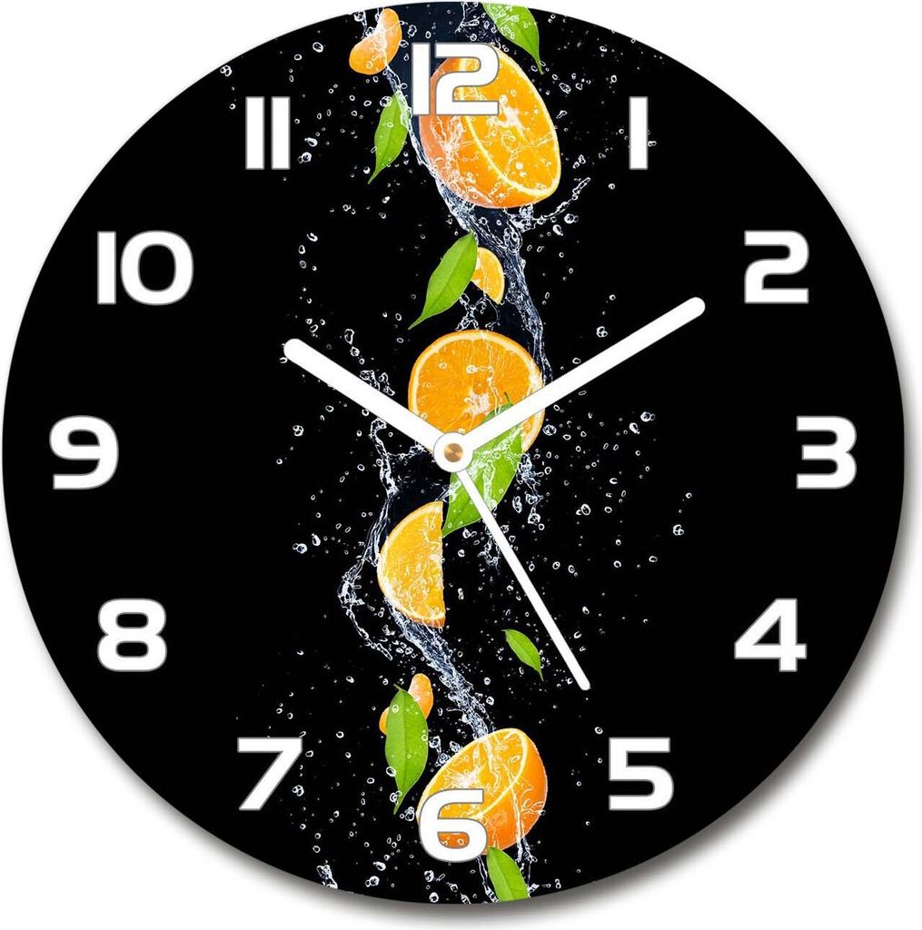 Wanduhr aus Glas 30fi Glasbild Glasuhr Gehärtetes Glas - weisse-zeiger - Oranges and water