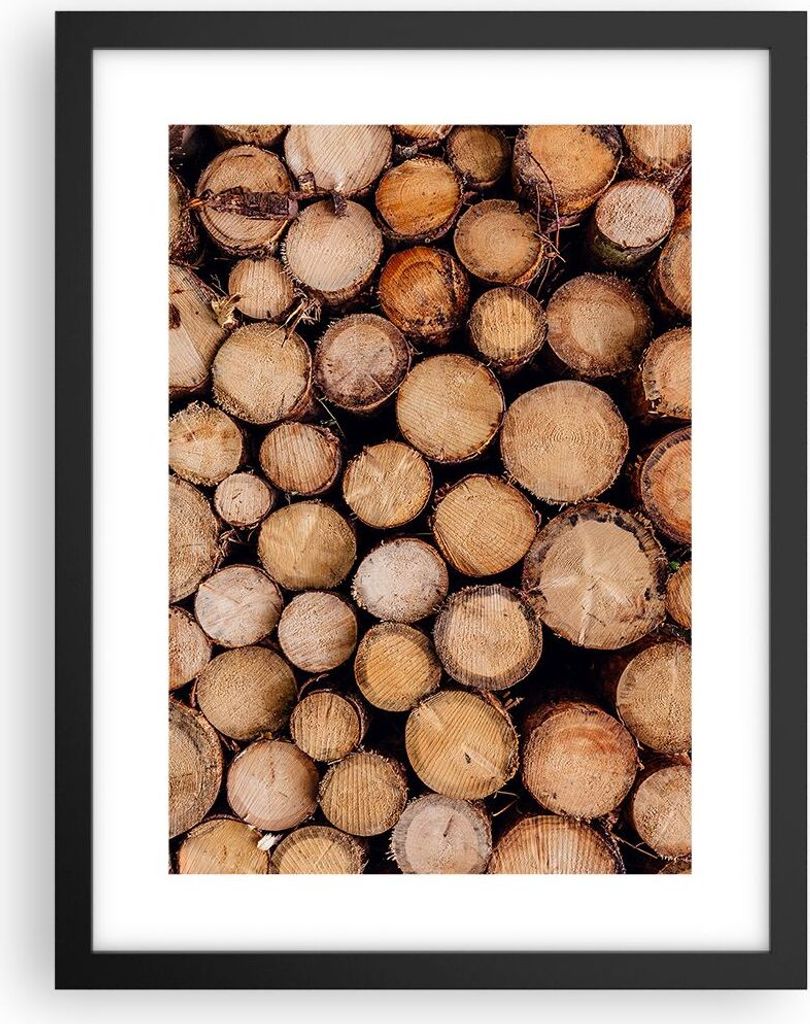 Gerahmtes Poster - Schwarzer Rahmen - Holz Baumstämme Stämme - 30x40 cm - Wand Bild - Wanddeko - Wandbilder - Kunstposter - Wandposter - Bilderra...