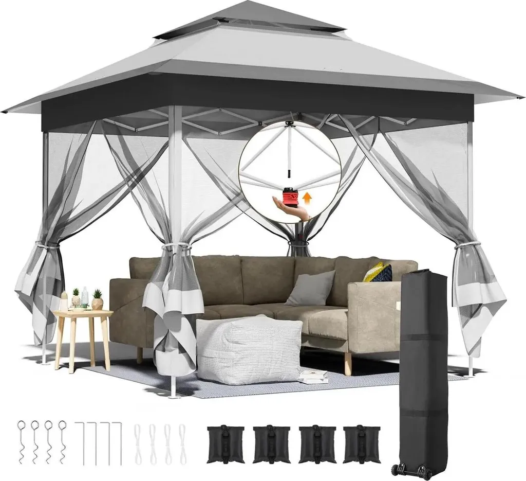 Pavillon imperméable réglable en hauteur coloris gris clair et foncé