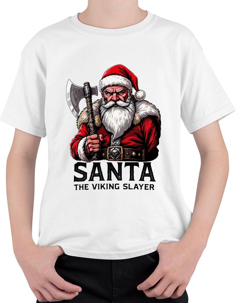 Santa The Viking Slayer Wikinger Axt Bart Weihnachten Geschenk Uni Kinder T-Shirt, Weiß, 140