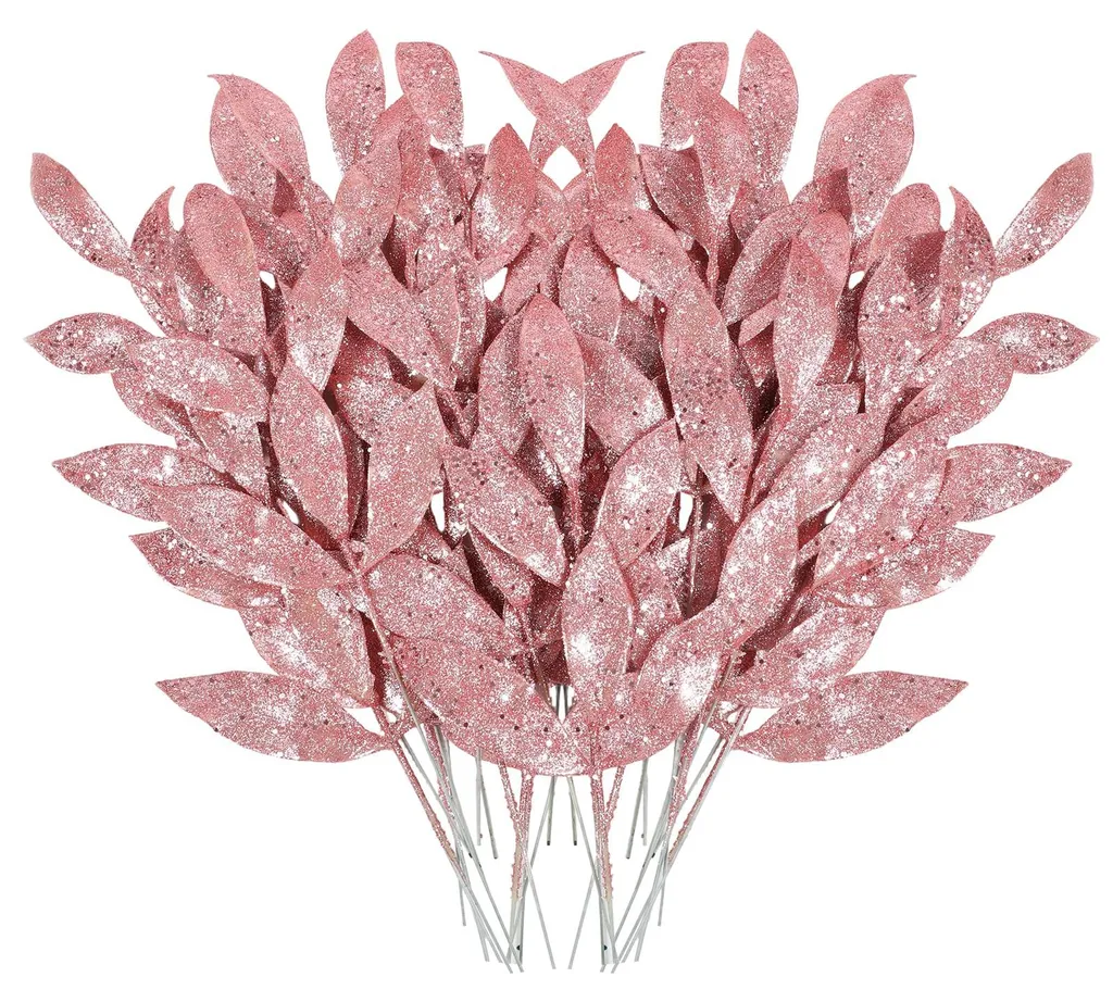 Feuilles Artificielles Roses Pailletées pour Guirlande et Couronne