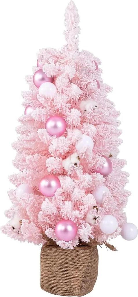 Künstlicher Weihnachtsbaum - Tisch-Weihnachtsbaum - 90 cm - Schneebestäubt - Zementstandfuß - 136 Spitzen - Rosa