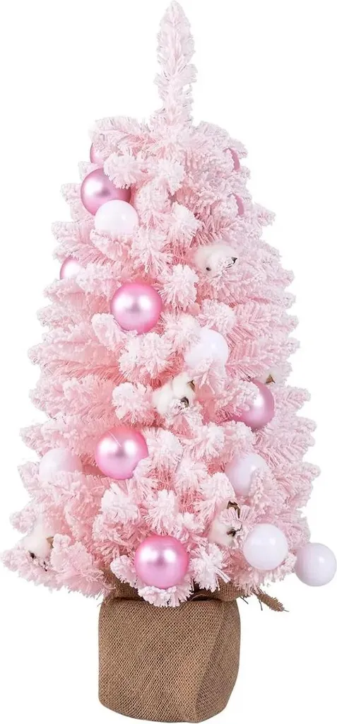 Sapin de Noël artificiel enneigé rose 90 cm avec 136 pointes et socle