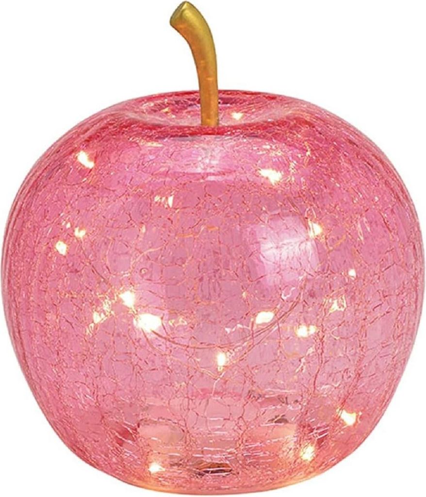 LED Dekolampe Apfel Glas 20er LED Lichterkette Timer Ø16cm pink
