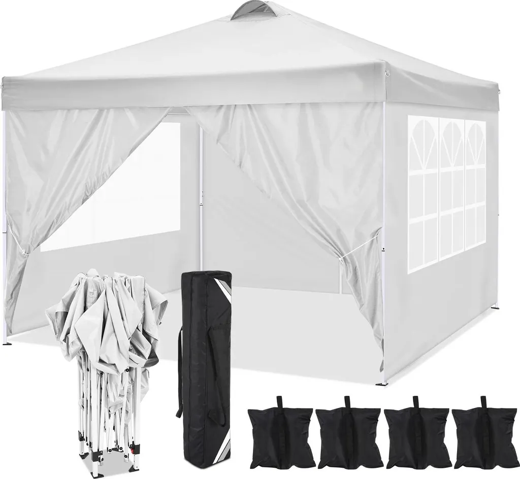 Gazebo blanc imperméable avec structure pliable - Tente jardin robuste