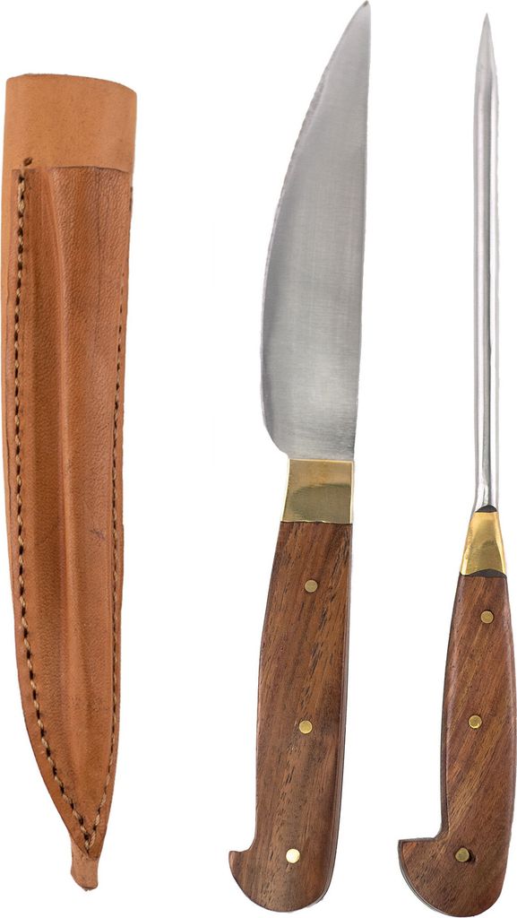 Mittelalter-Besteck Set Typ 6 mit Doppellederscheide Holzgriff