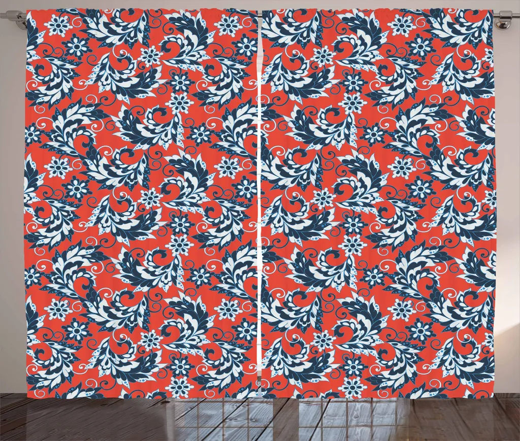 Tenda Arredo ABAKUHAUS Vintage 280x175 cm Blu e Rosso Cinabro - Elegante