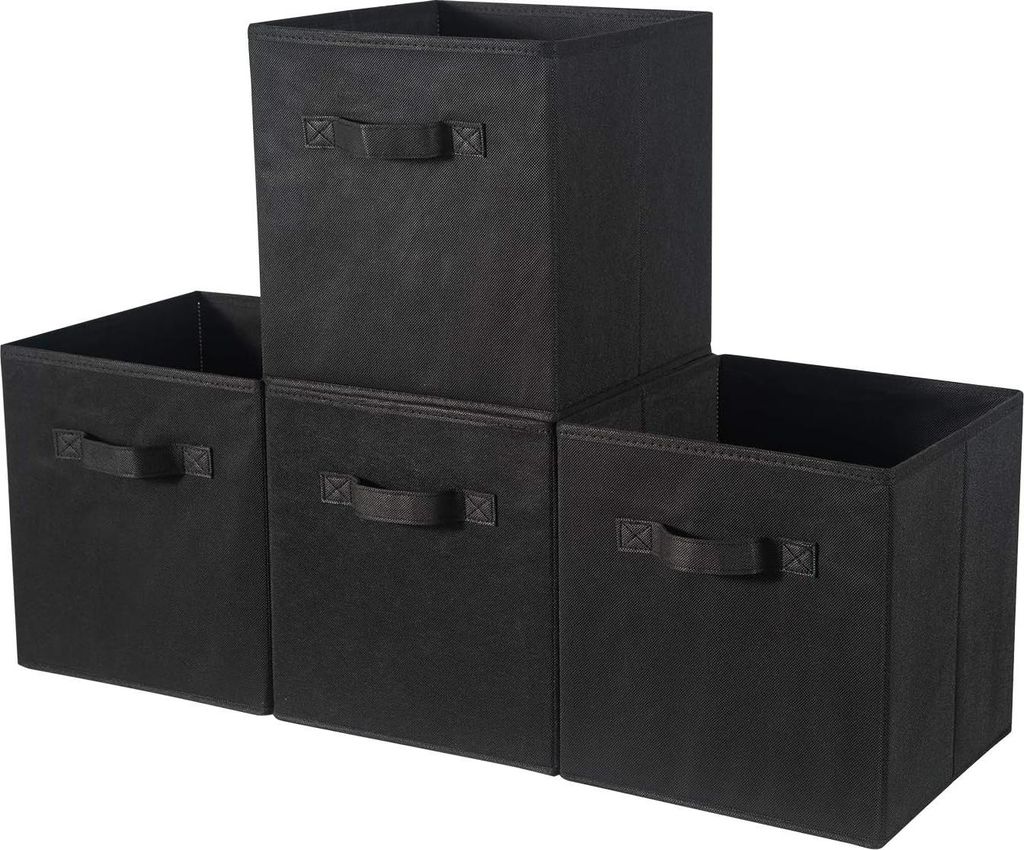 Aufbewahrungsbox aus Stoff, 4er-Set, Organizer-Körbe, Schubladenbehälter mit Griffen für Aufbewahrungswürfel, Schwarz, 33 x 38 x 33 cm