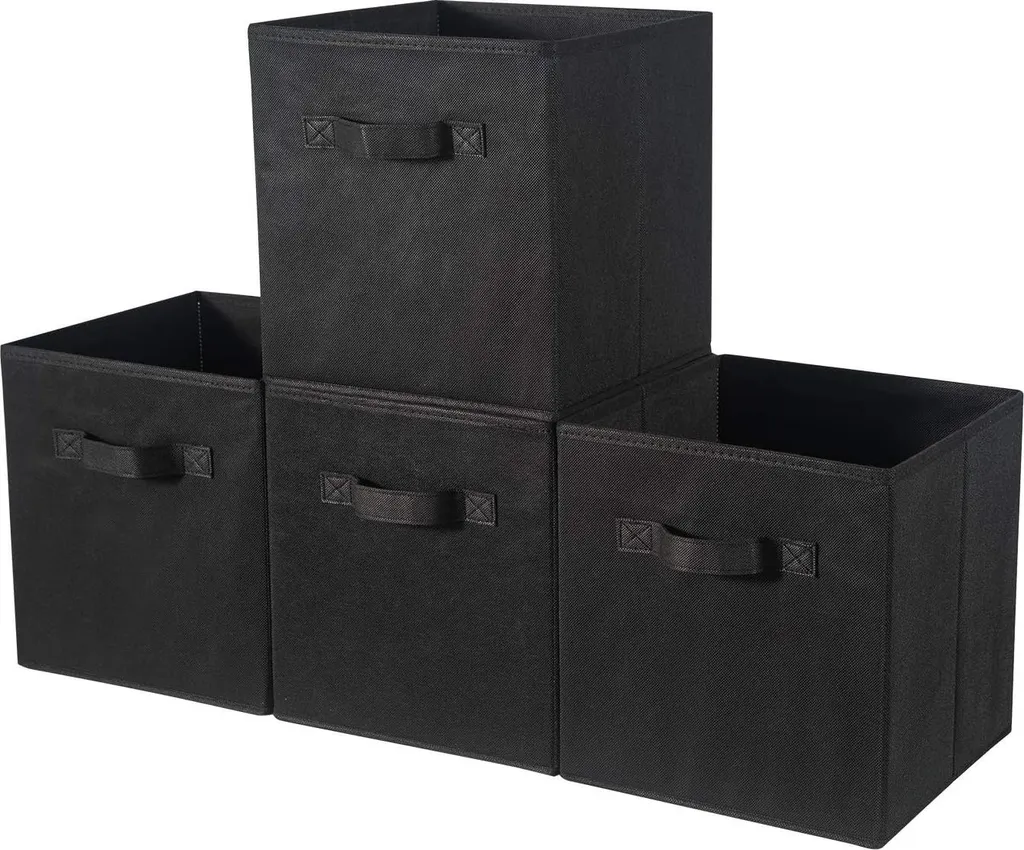 Boîte de Rangement Pliable Noire 33x38x33 cm - Paniers en Tissu Set x4