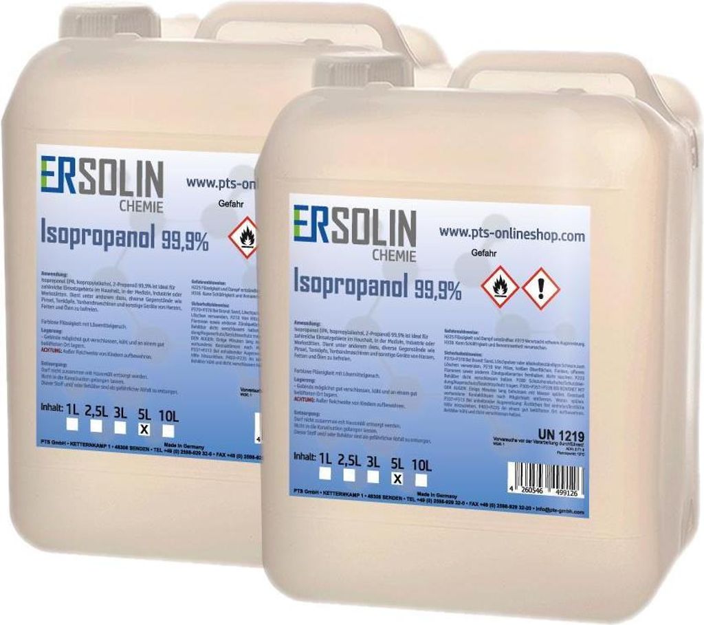 Isopropanol 99,9% 2x5 Liter ergiebig IPA Entfetter Reiniger