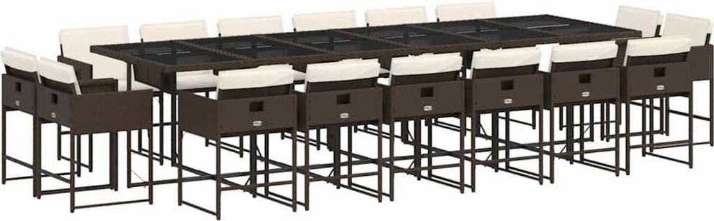 vidaXL 17-tlg. Garten-Essgruppe mit Kissen Braun Poly Rattan