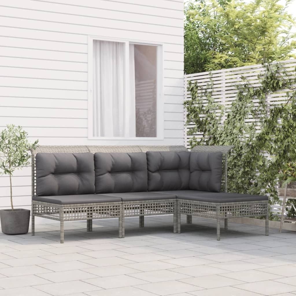 ZMH 4-tlg. Garten-Lounge-Set mit Kissen Grau Poly Rattan