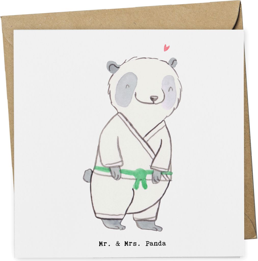 Mr. & Mrs. Panda Grußkarte Panda Jiu Jitsu - Weiß - Geschenk, doppelkarte, Glückwunschkarte, Klappkarte, Selbstverteidigung, Japanische Kampfkun...