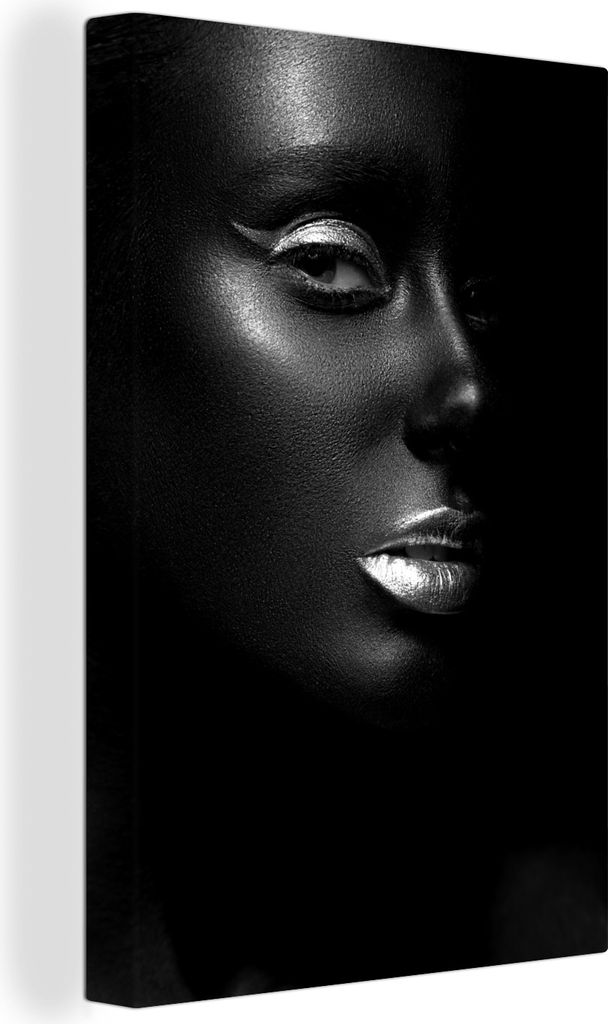 OneMillionCanvasses - Leinwandbilder - 90x140 cm, Seitenansicht einer Frau mit goldenem Schimmer - schwarz-weiß, Wandbilder Kunstdruck Wanddekor...