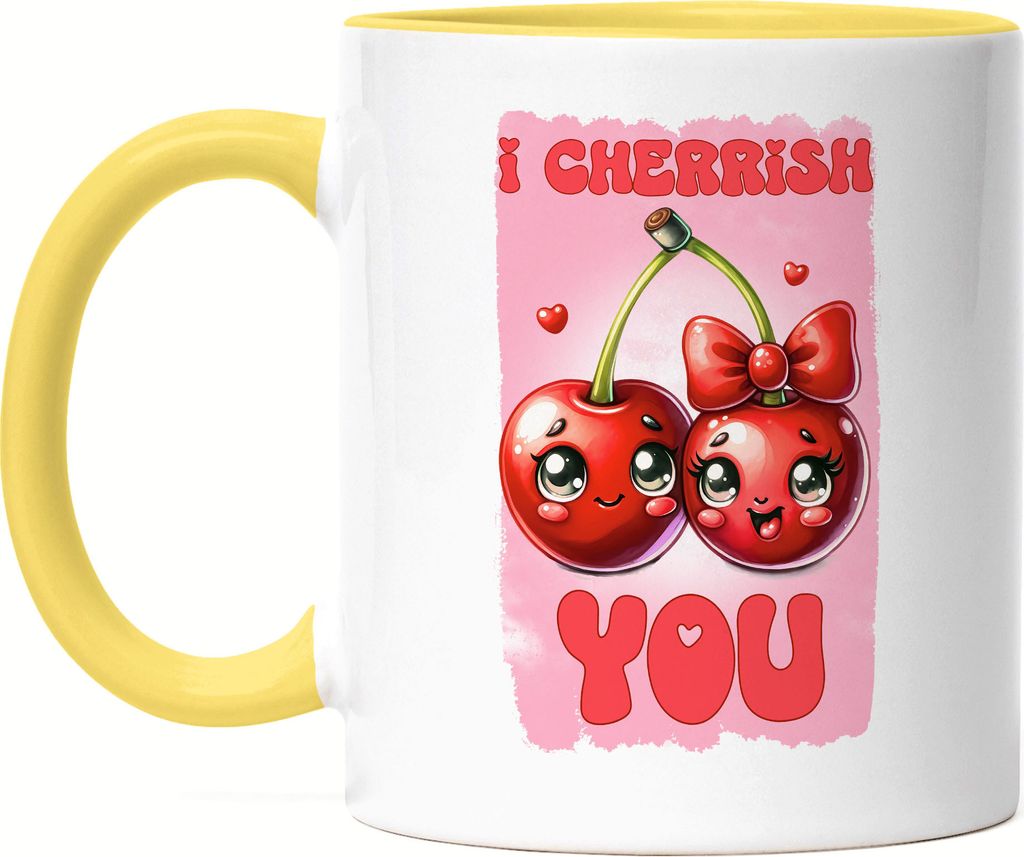I Cherrish You Lustige Tasse Gelb Geschenk für Kirschen Liebhaber Valentinstag